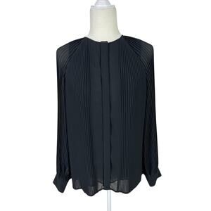 Reiss Black Pleated Long-Sleeve Blouse